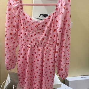 Francesca's Collections Pink Long Sleeve Floral Dress